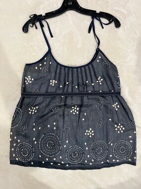 Nougat London Navy Blue Embellished Tie-Strap Tank Top